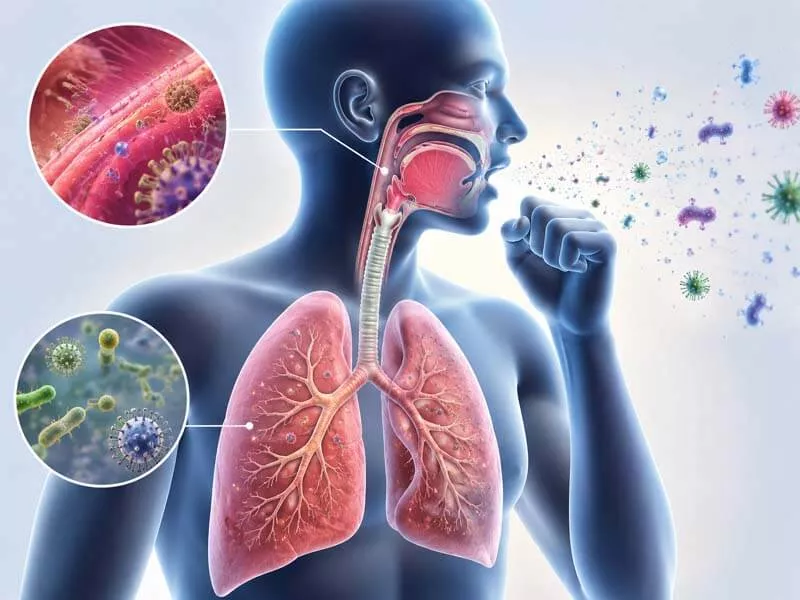 Illustration showing whooping cough affecting respiratory system