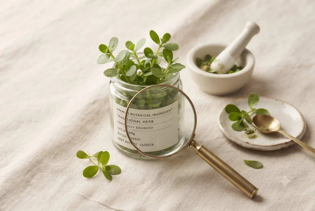 Brahmi herb with a focus on checking the ingredient label
