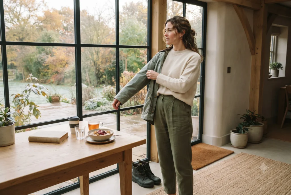 Person adapting their morning routine to seasonal changes